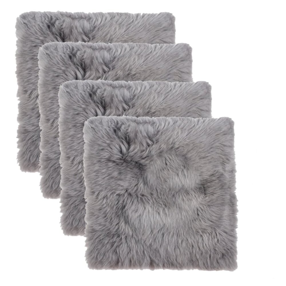 Natural Home Decor New Zealand Sheepskin Chair Pad | 4-Piece | Grey | 17"x17"